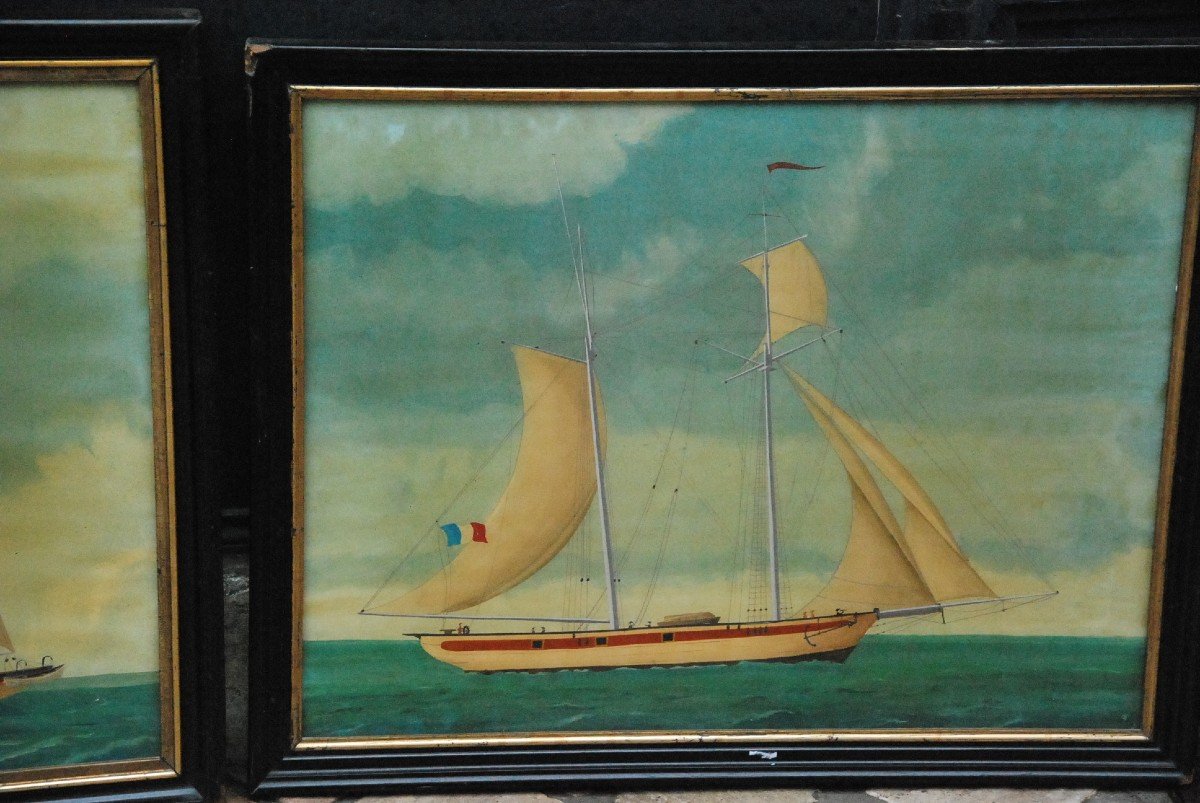 Two Paintings On Glass, Schooners XIX-photo-3