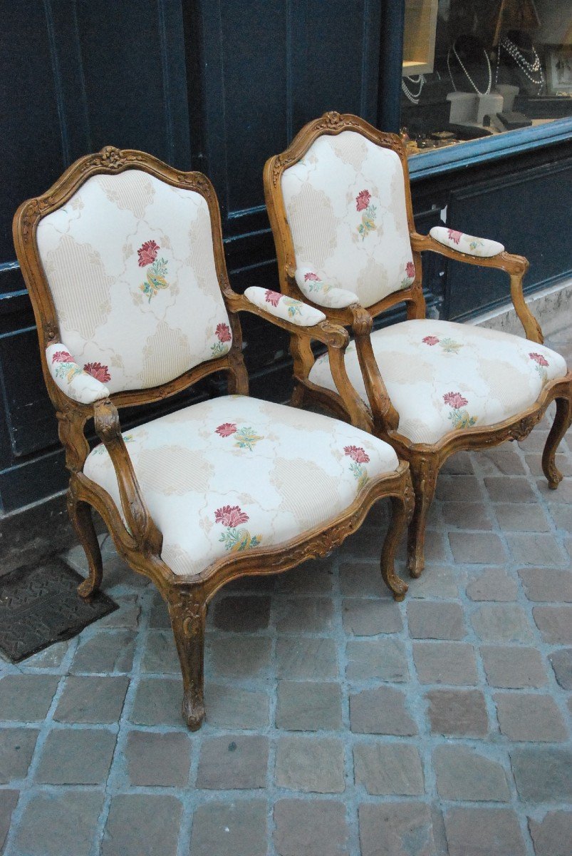 Paire De Fauteuils à Chassis D époque Louis XV-photo-4