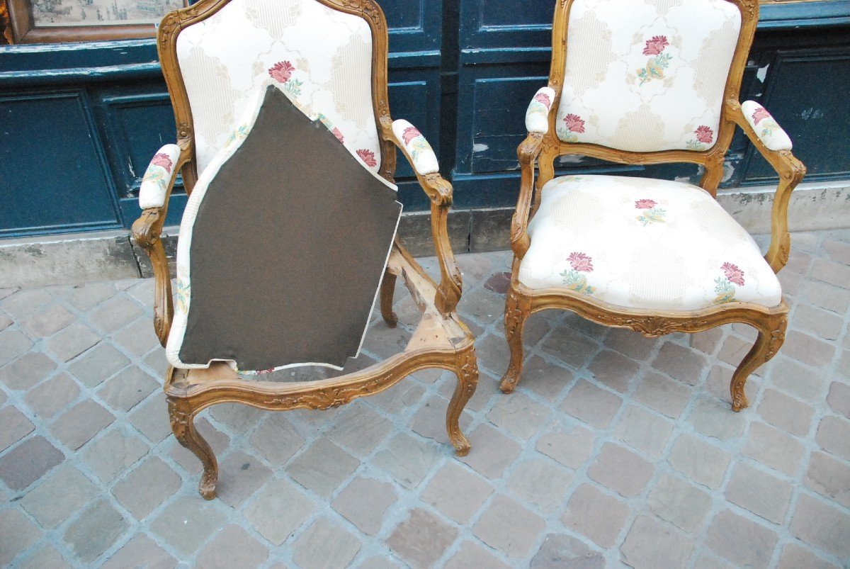 Paire De Fauteuils à Chassis D époque Louis XV-photo-5