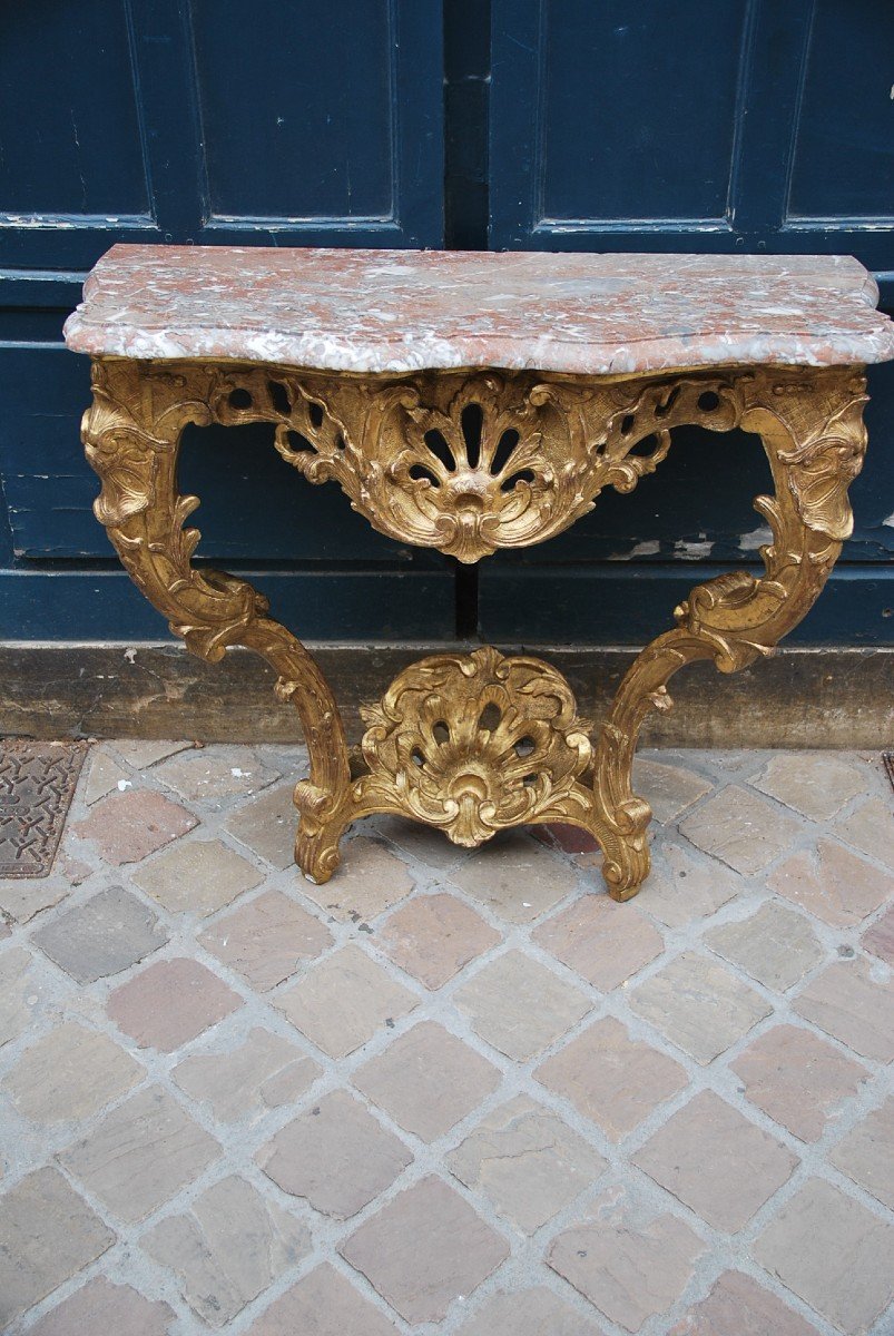 Console In Carved And Gilded Wood D Louis XV Period-photo-2