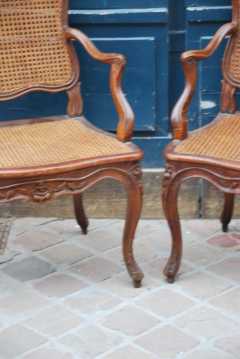 Nogaret, Pair Of Caned Armchairs D Louis XV Period From The XVIII-photo-4