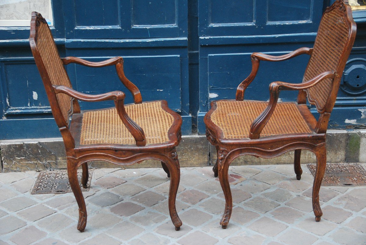 Nogaret, Pair Of Caned Armchairs D Louis XV Period From The XVIII-photo-5