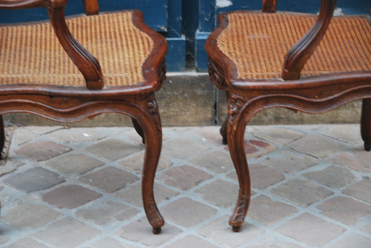 Nogaret, Pair Of Caned Armchairs D Louis XV Period From The XVIII-photo-6