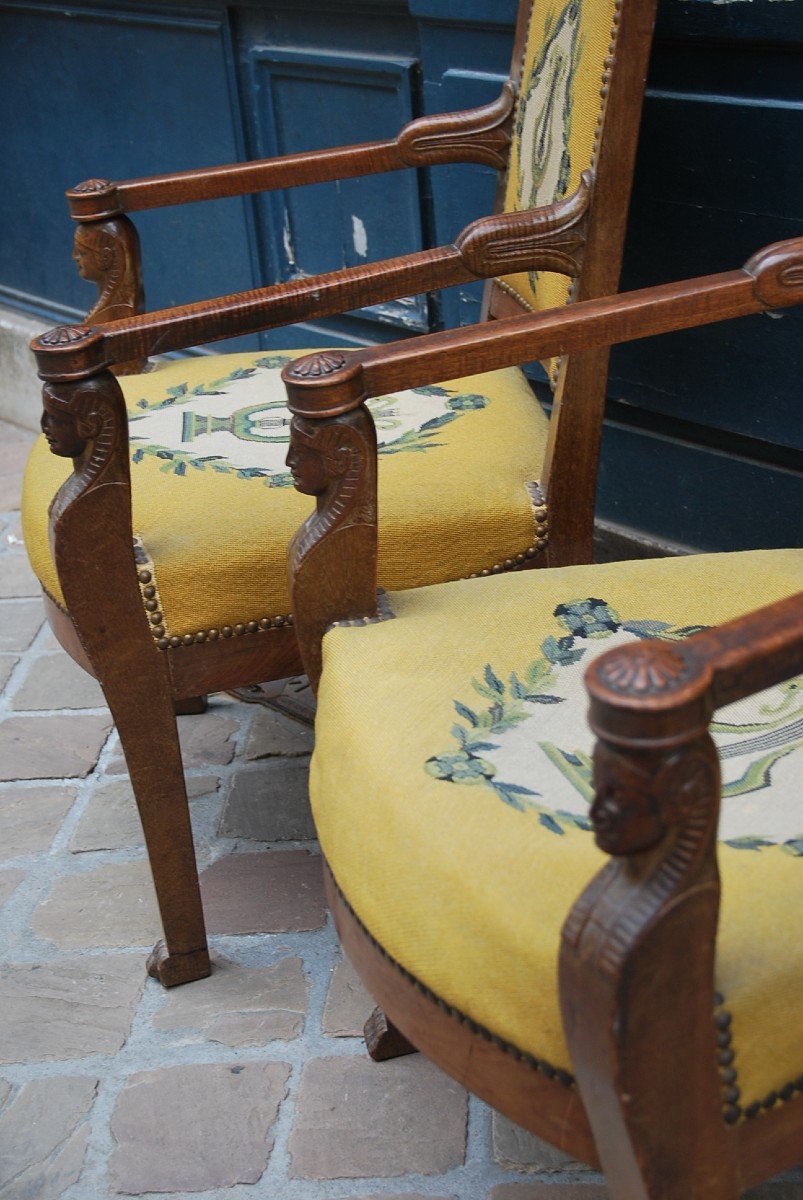 Return From Egypt, Pair Of Mahogany Armchairs, Empire Period-photo-5