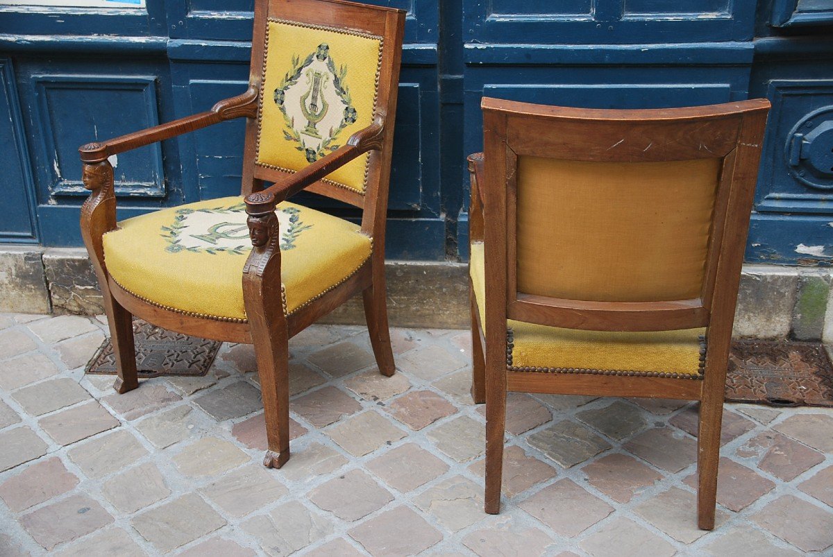 Return From Egypt, Pair Of Mahogany Armchairs, Empire Period-photo-7