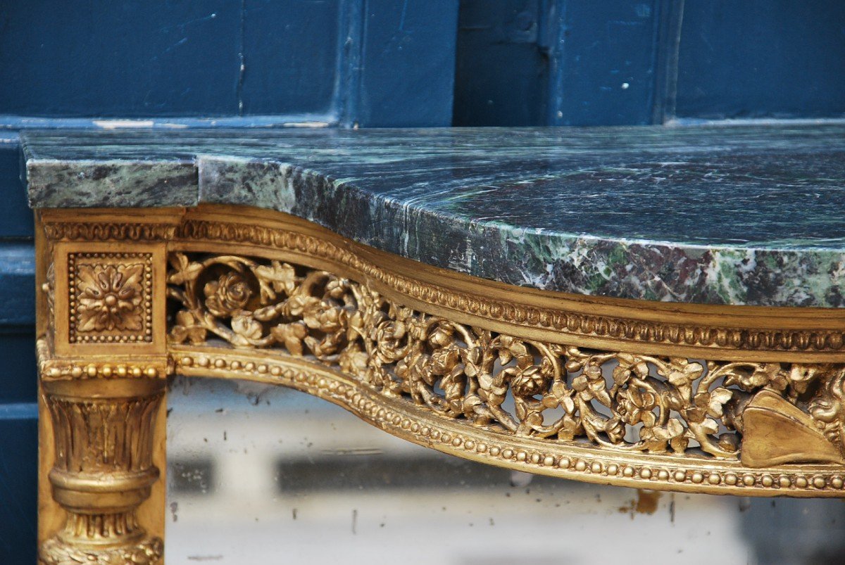 Elegant Console With Mirror Bottom D Louis XVI Period