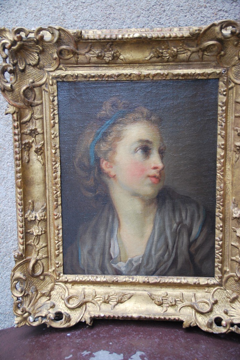 Greuze Follower Of, Portrait Of Young School Girl XVIII