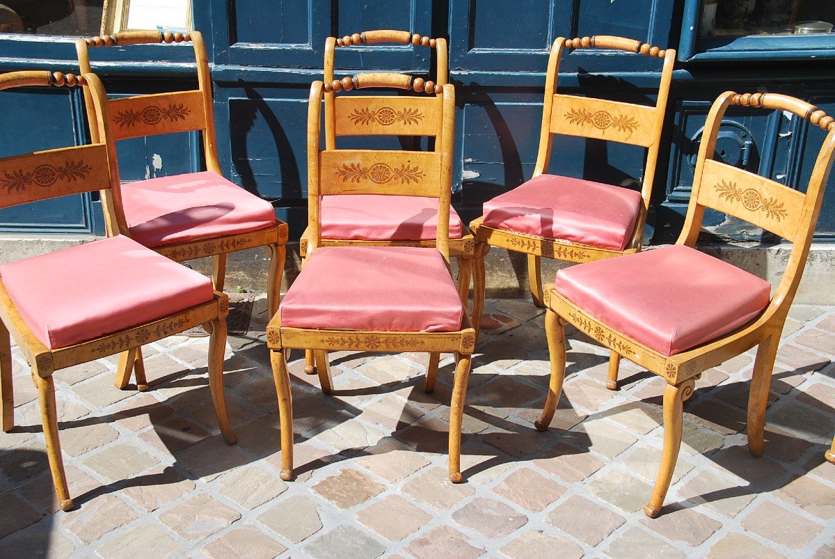 Rare Suite Of 6 Chairs And Two Armchairs D Charles X Period-photo-2