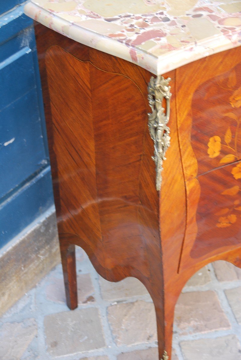 Small Commode In Louis XV Flower Marquetry-photo-3