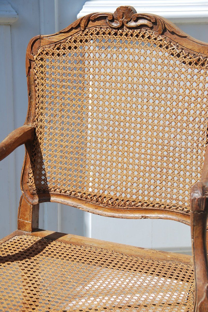 Caned Armchair D Regence Period XVIII-photo-1