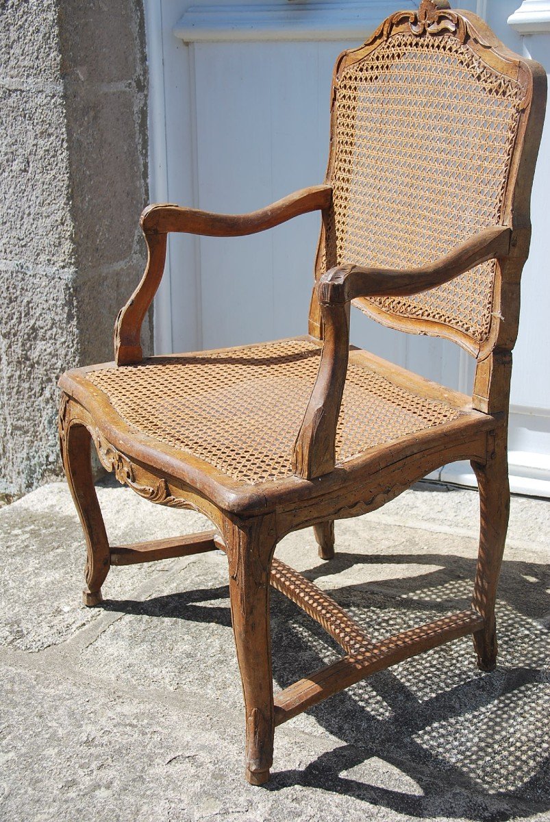 Caned Armchair D Regence Period XVIII-photo-2