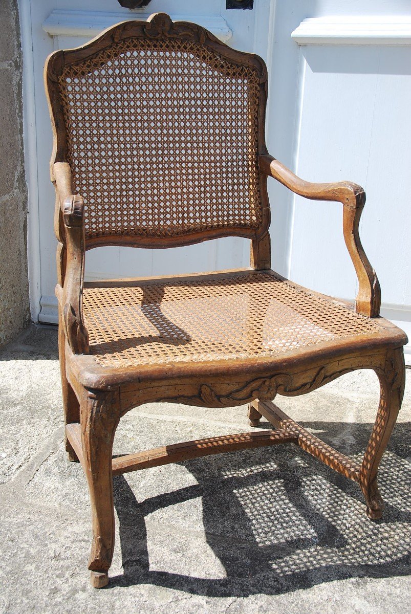 Caned Armchair D Regence Period XVIII-photo-3