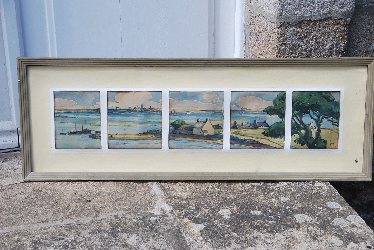 Watercolors, Suite Of Five Views Of Morbihan Signed Menttenhoven-photo-2