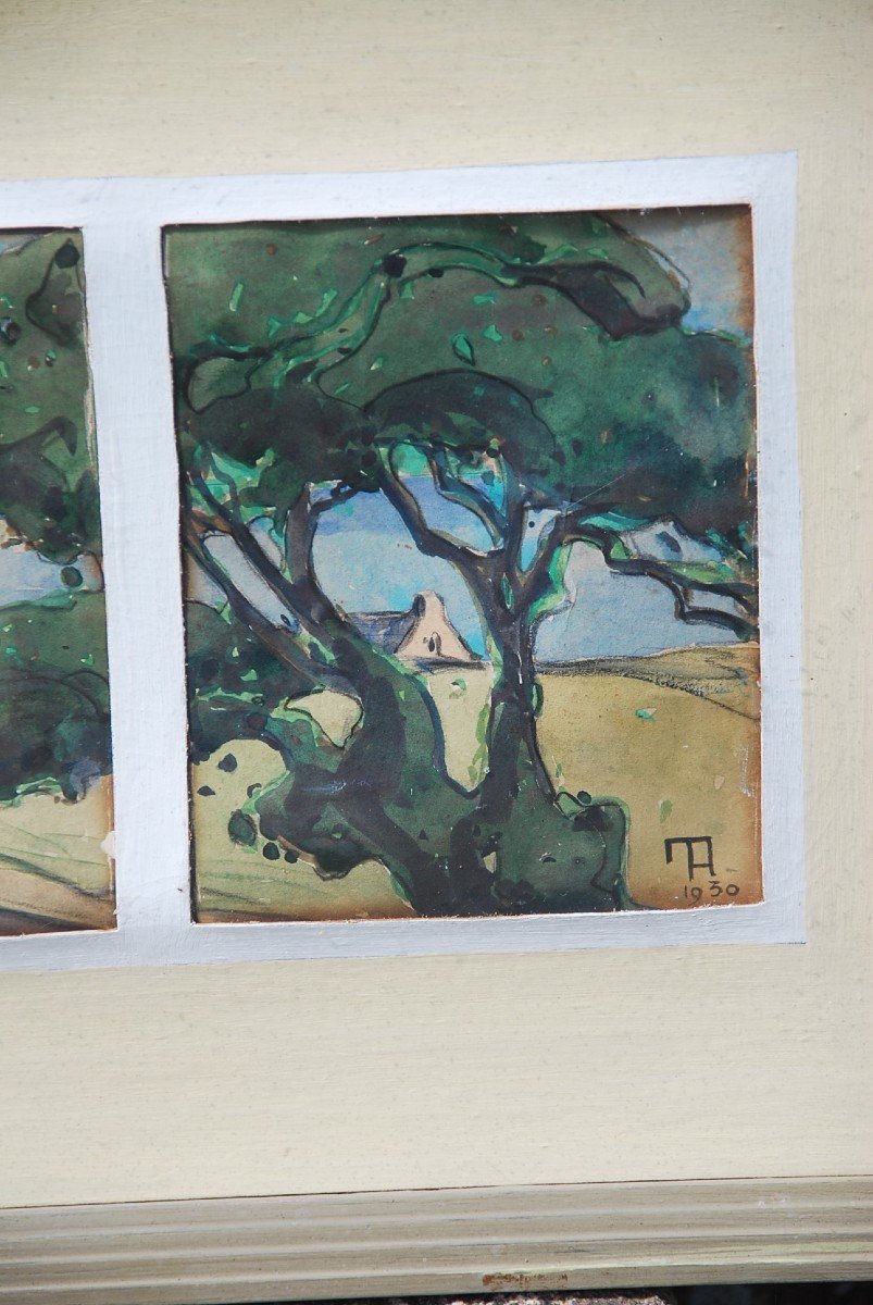 Watercolors, Suite Of Five Views Of Morbihan Signed Menttenhoven-photo-3