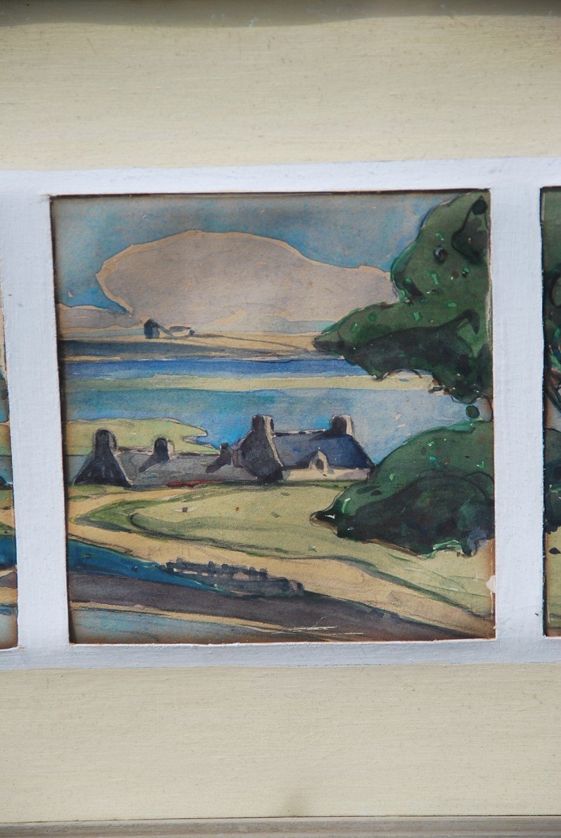 Watercolors, Suite Of Five Views Of Morbihan Signed Menttenhoven-photo-4