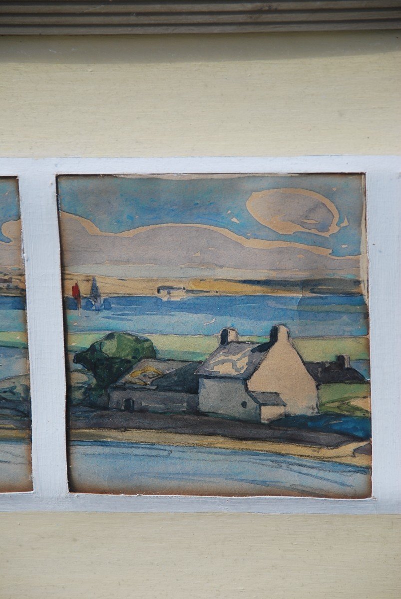 Watercolors, Suite Of Five Views Of Morbihan Signed Menttenhoven-photo-1