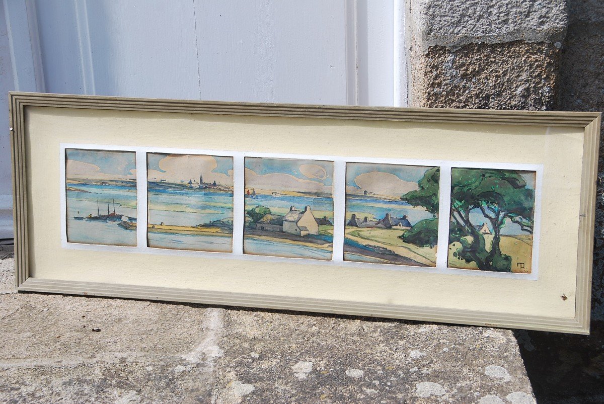 Watercolors, Suite Of Five Views Of Morbihan Signed Menttenhoven-photo-4