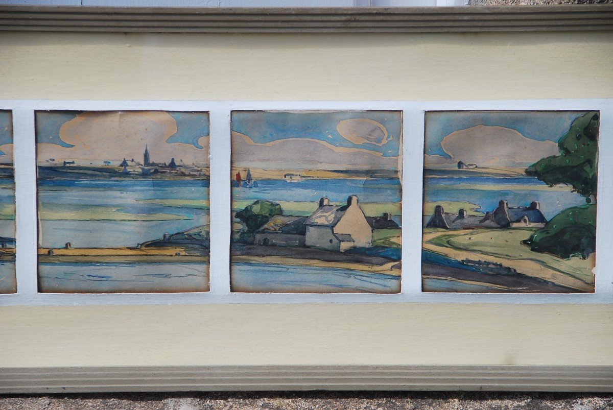 Watercolors, Suite Of Five Views Of Morbihan Signed Menttenhoven