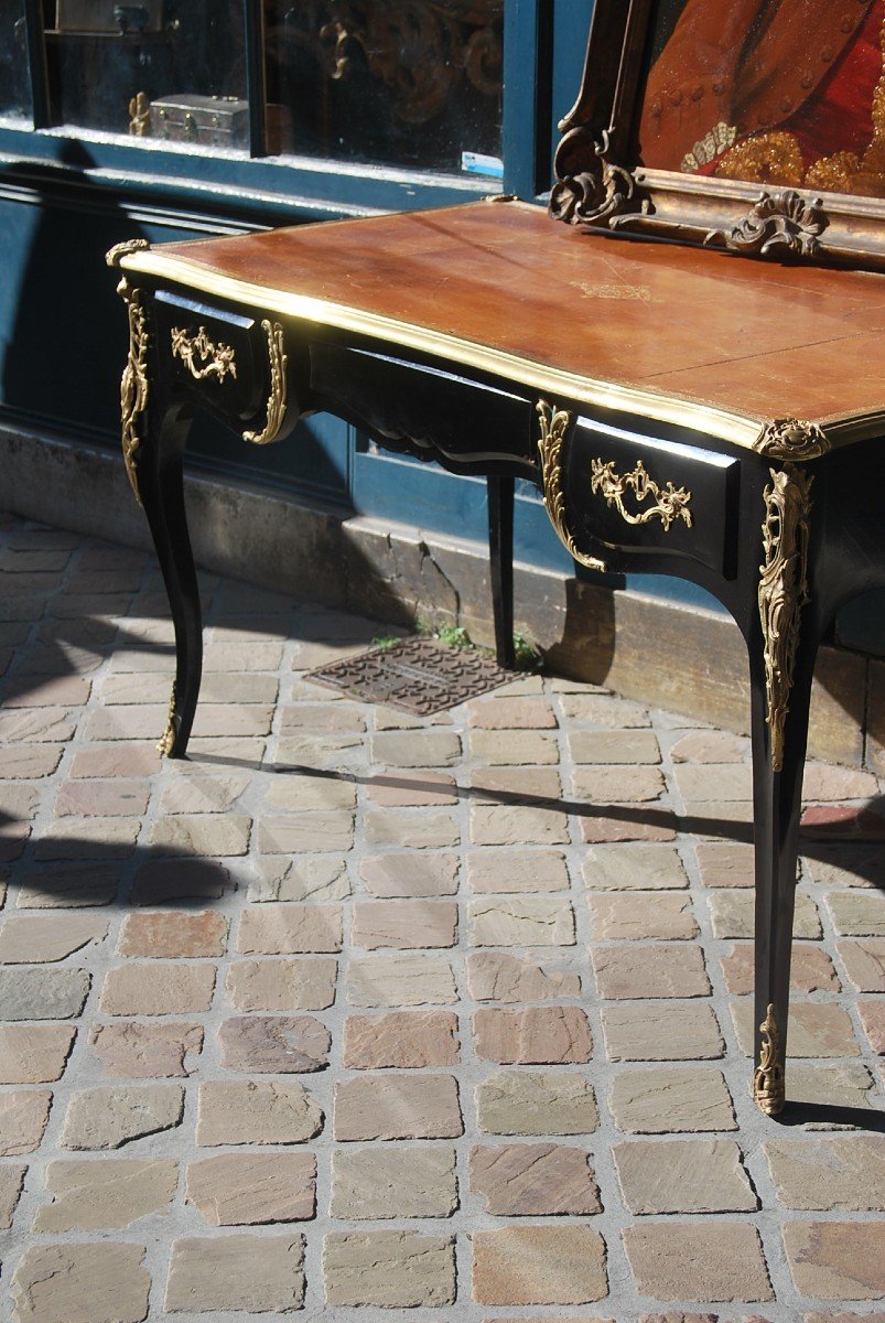 Louis XV Style Black Lacquered Flat Desk Jansen-photo-2