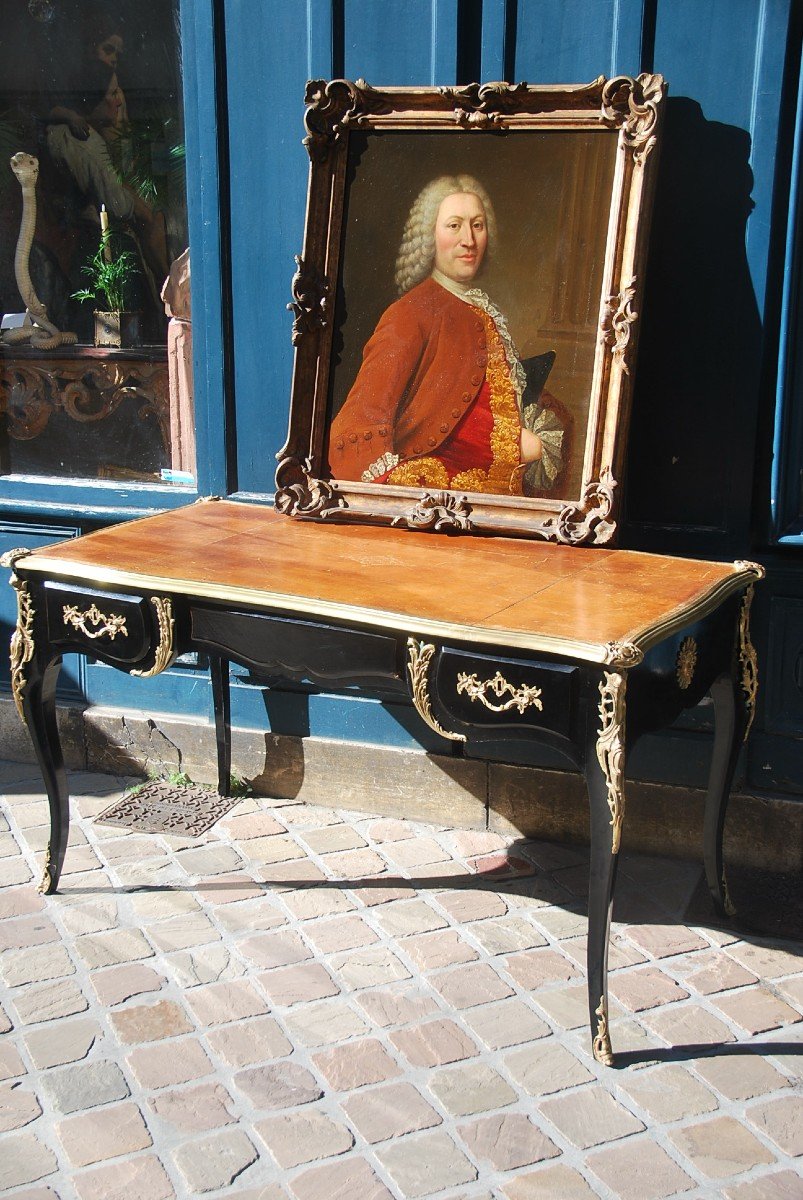 Louis XV Style Black Lacquered Flat Desk Jansen