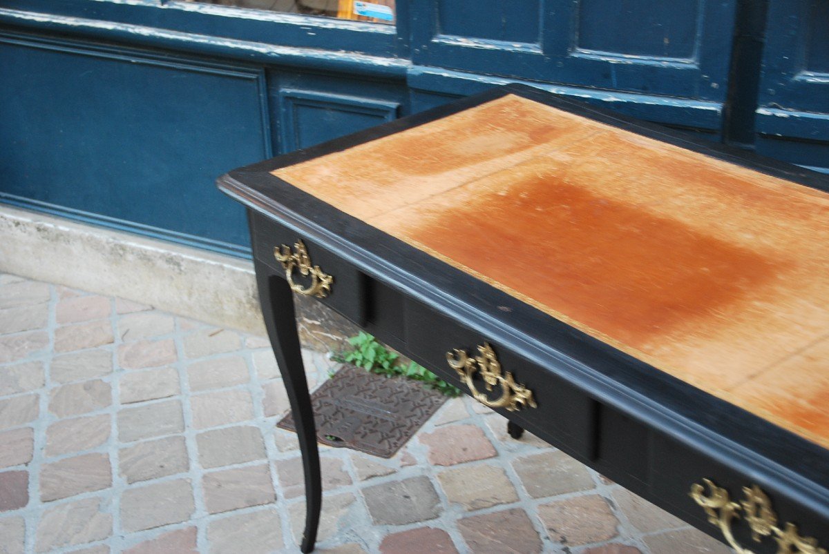 Bureau Plat En Bois Laqué Noir D époque Louis XV    XVIII-photo-1