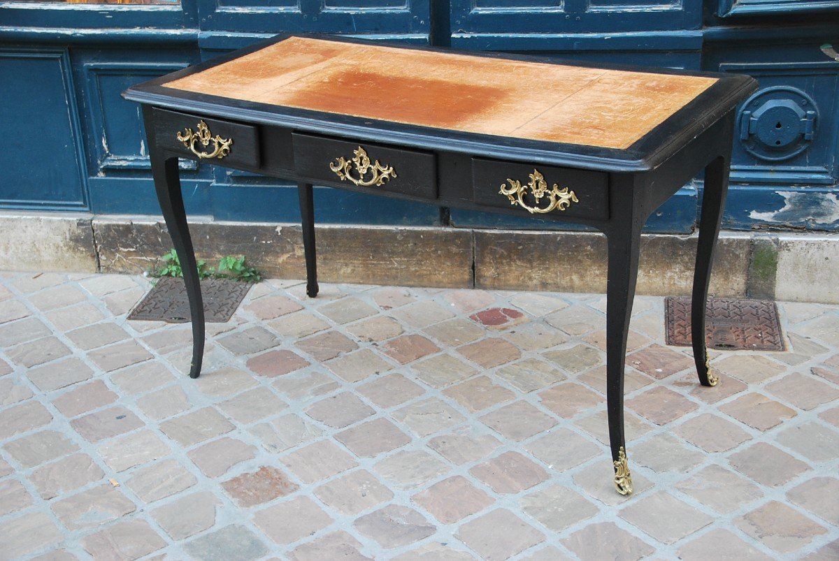 Bureau Plat En Bois Laqué Noir D époque Louis XV    XVIII