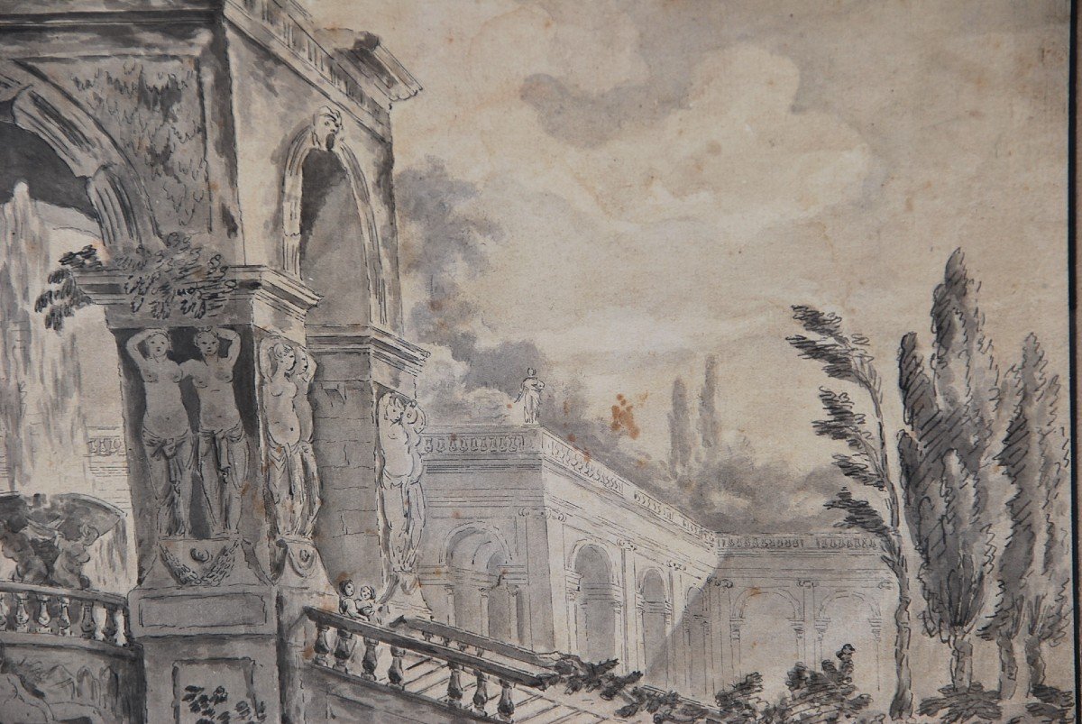 Hubert Robert , Suiveur , Assemblée De Personnages Devant Une Fontaine   XVIII-photo-5