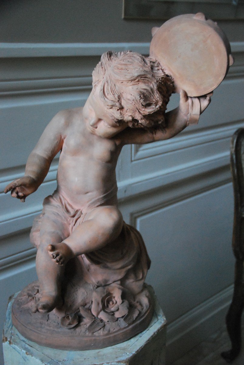 Important Terracotta Child With Tambourine XIX-photo-1