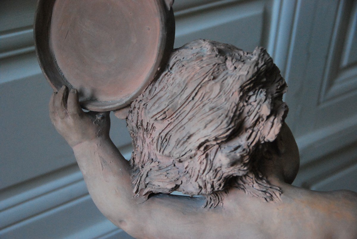 Important Terracotta Child With Tambourine XIX-photo-4