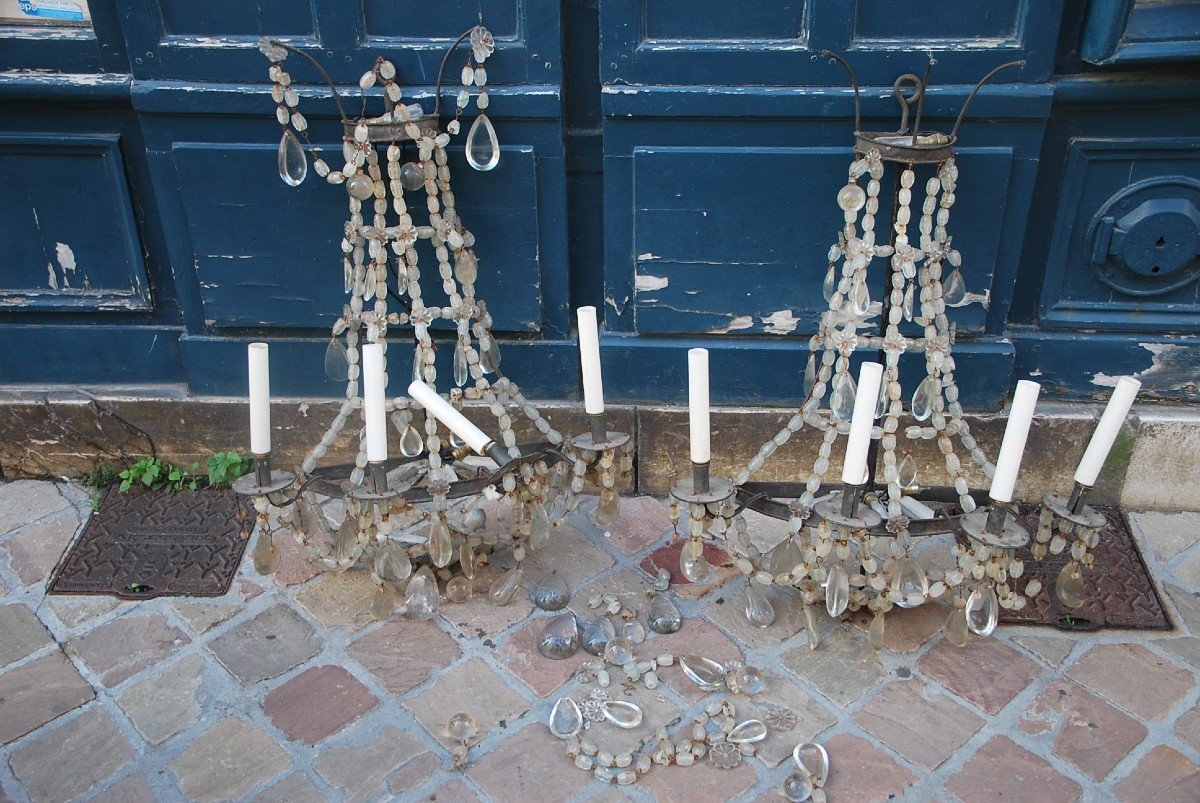 Pair Of Large 19th Century Wall Lamp In Directoire Rock Crystal-photo-3