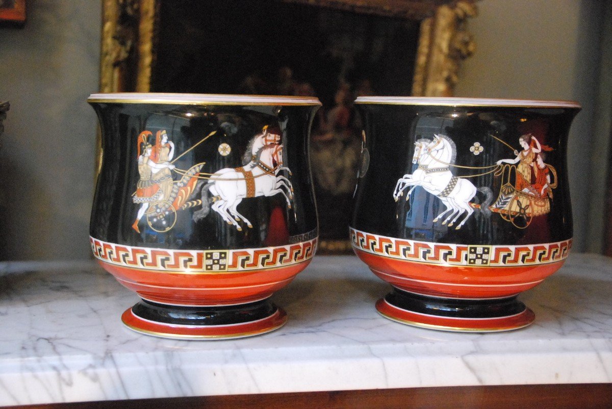 Pair Of Porcelain Pot Covers In The Neo Classical 19th Century Taste