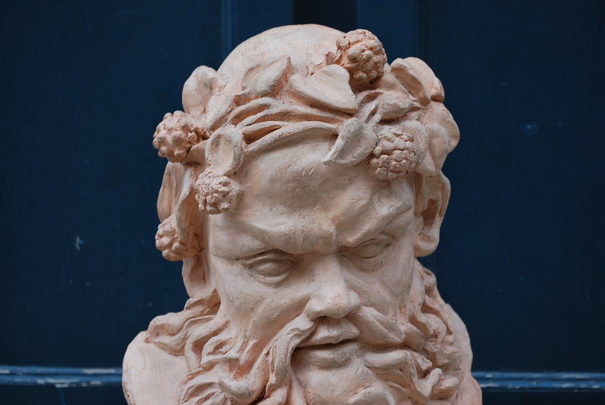 Bacchus Terracotta Bust Signed-photo-3