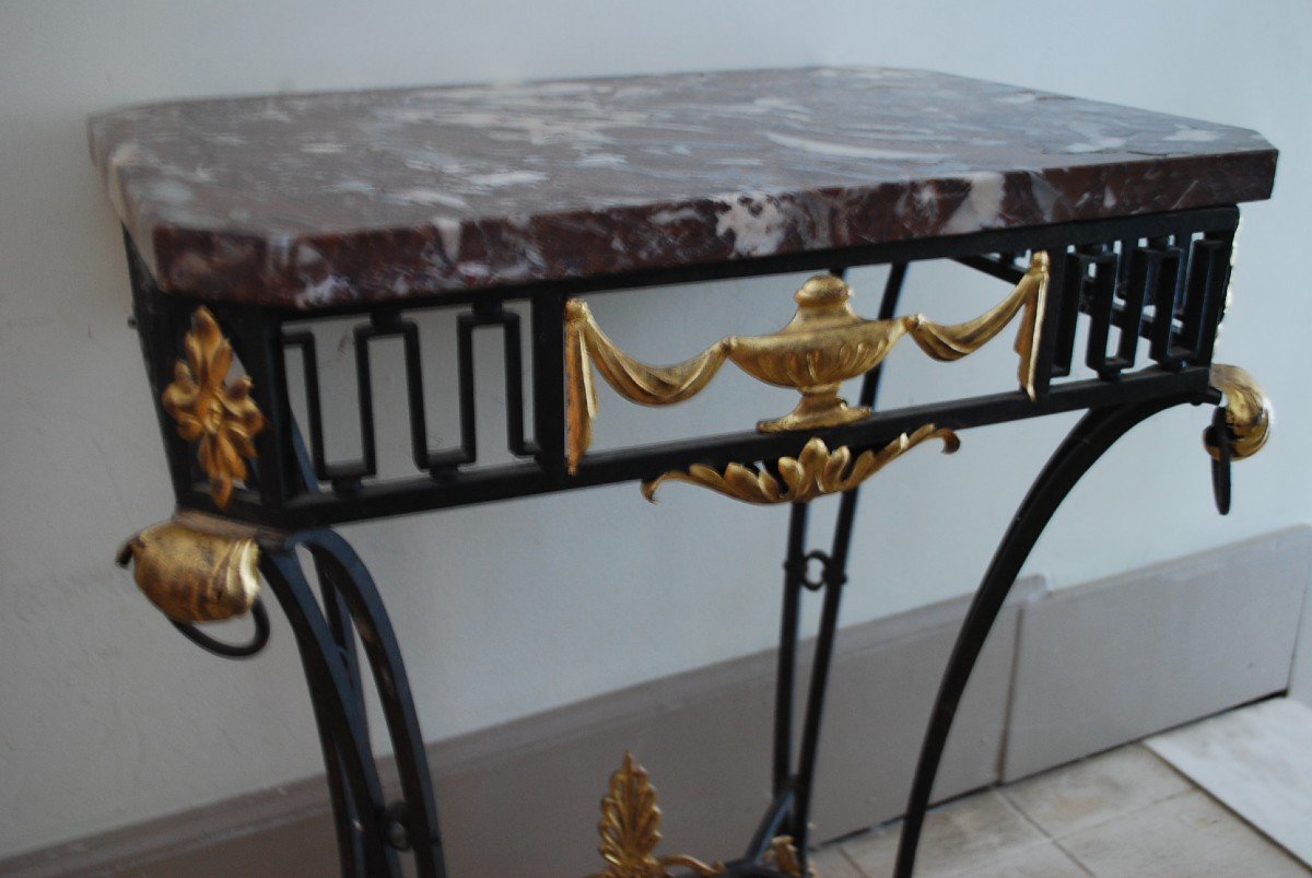 Console D Wall Or Middle Table Wrought Iron Louis XVI Style-photo-2