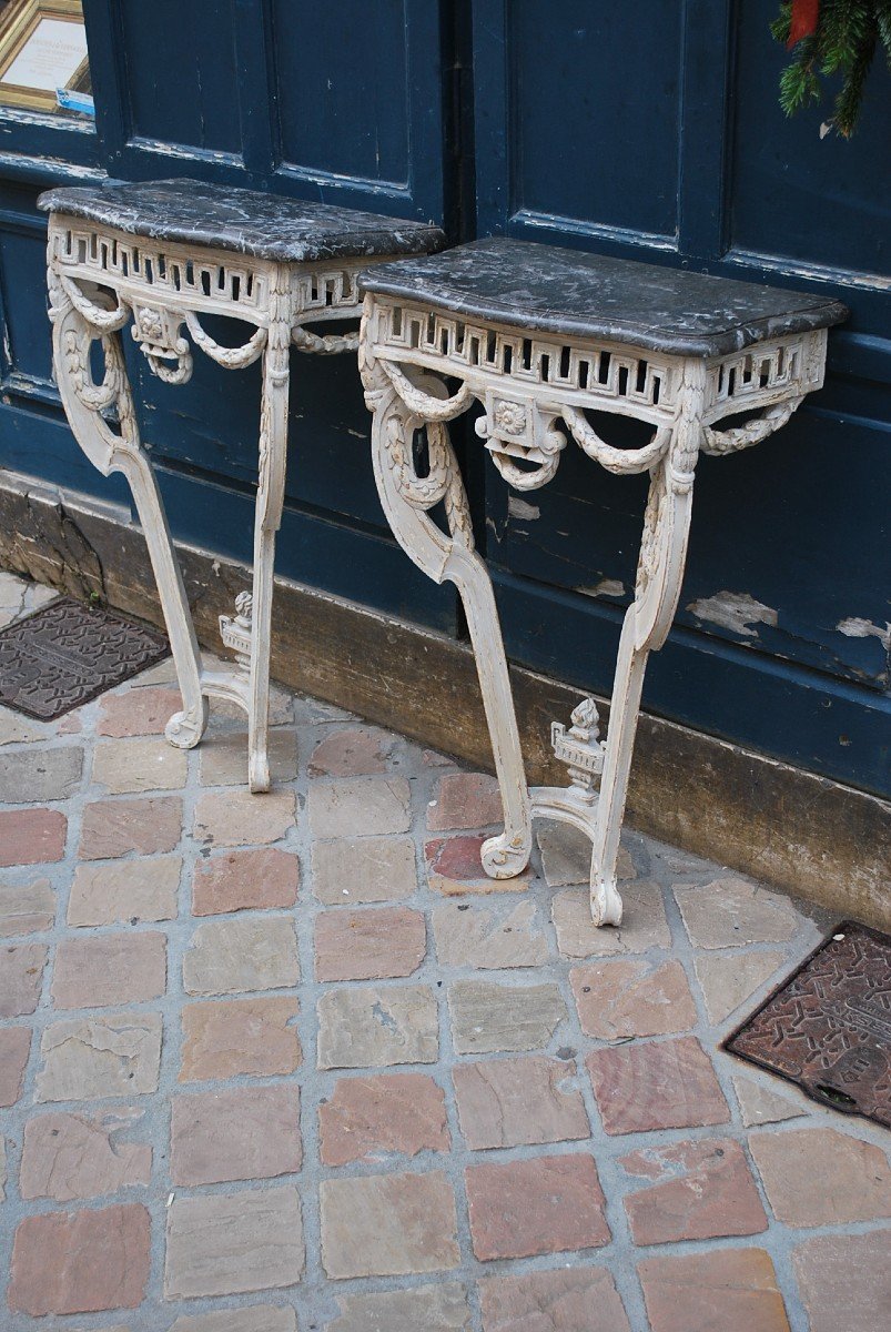 Pair Of Small Lacquered Consoles From Louis XVI Period-photo-6