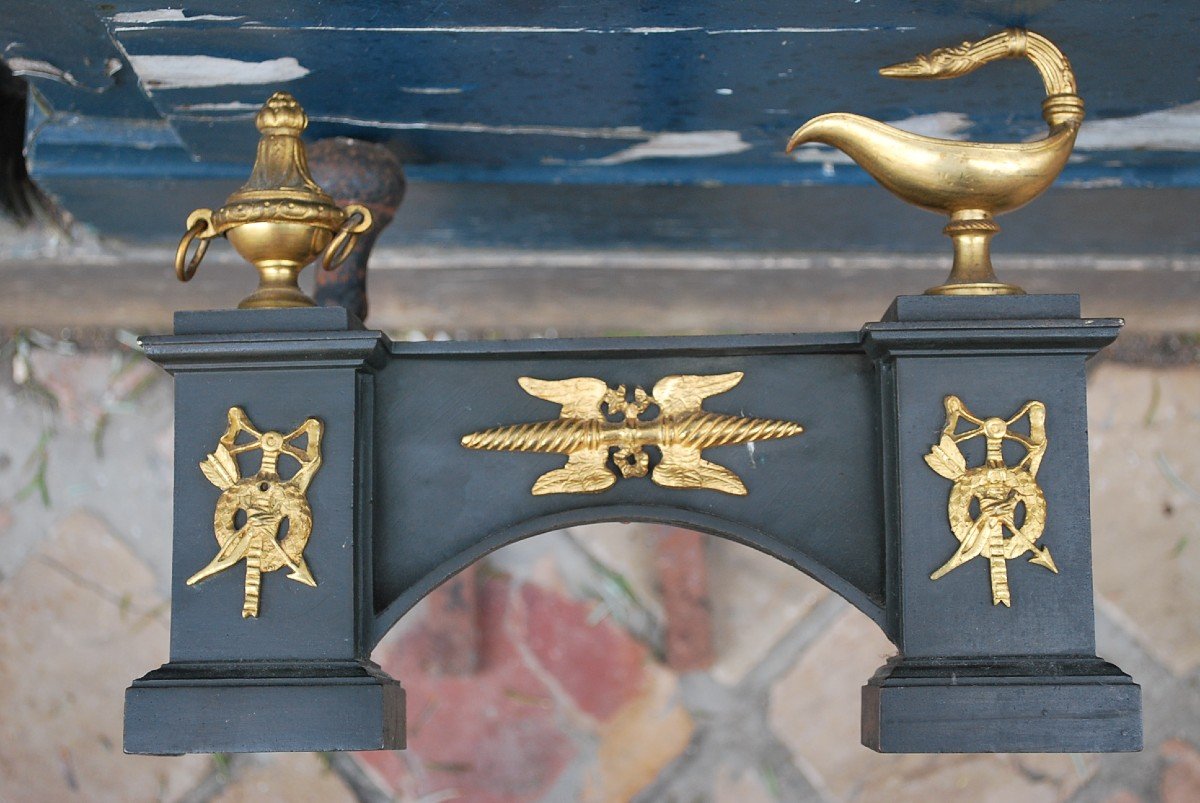 Pair Of Andirons In Black Bronze And Gold From The 19th Century-photo-1