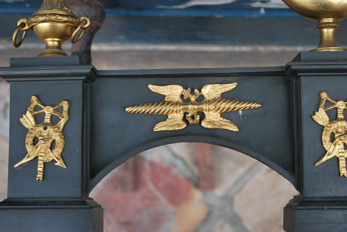 Pair Of Andirons In Black Bronze And Gold From The 19th Century-photo-2