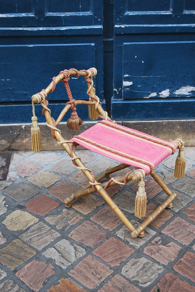 Original Folding Table In Golden Bamboo From Napoleon III Period-photo-2