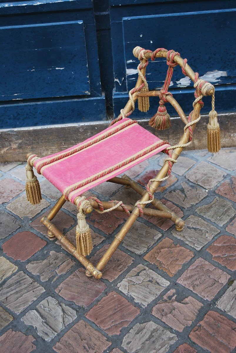 Original Folding Table In Golden Bamboo From Napoleon III Period-photo-3