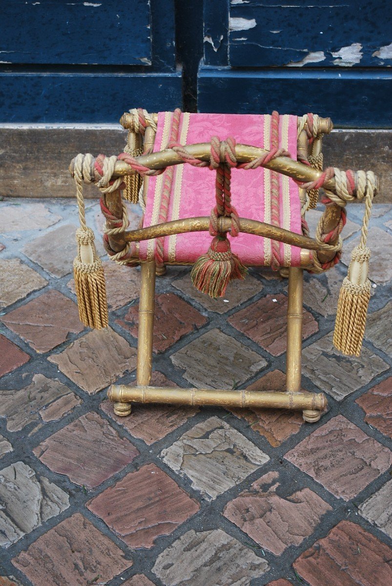 Original Folding Table In Golden Bamboo From Napoleon III Period-photo-5