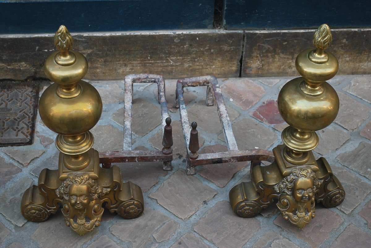 Important Pair Of Andirons With Marmousets From The Louis XIV Period From The 17th-photo-1