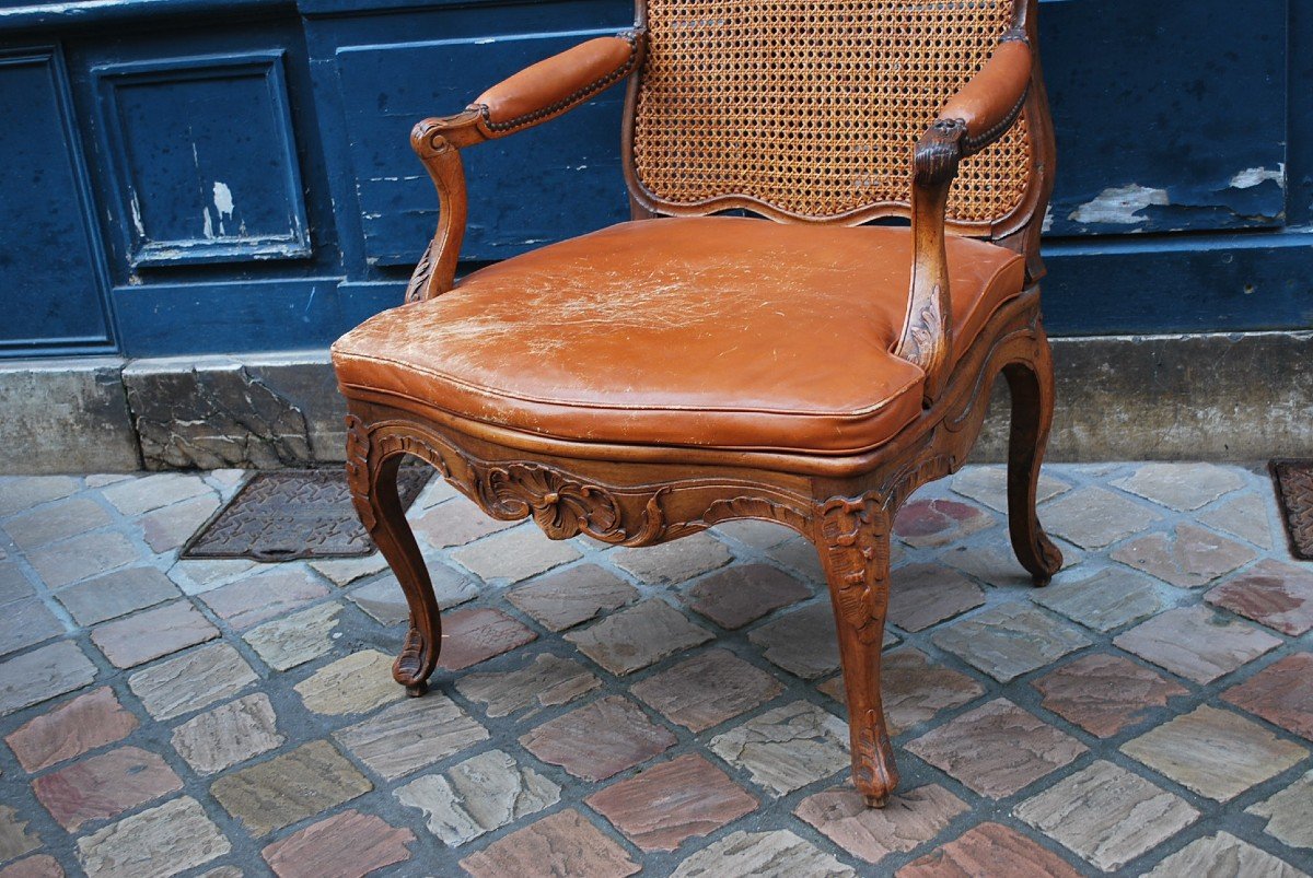 Beau Fauteuil Canné Bas D époque Regence  XVIII-photo-2