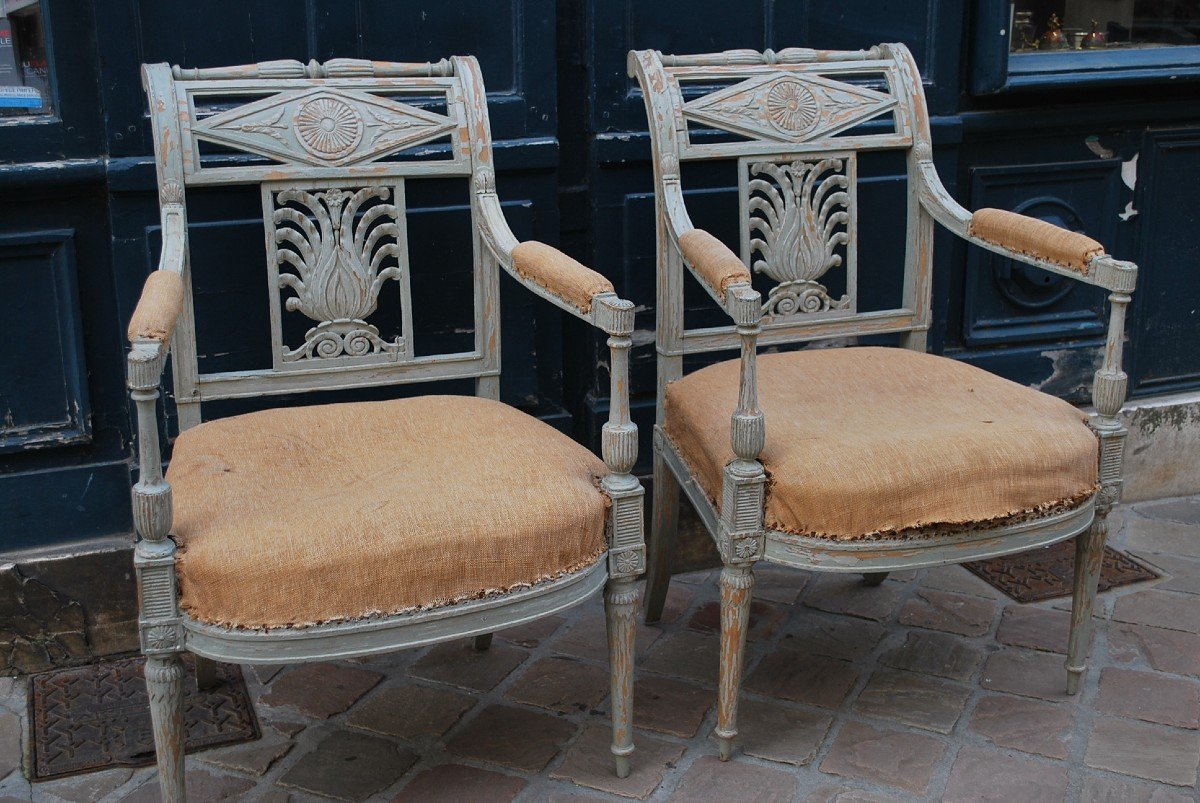 Pair Of Lacquered Armchairs From The Directoire Period -photo-2