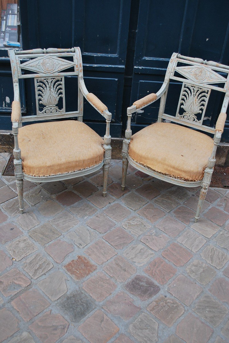 Pair Of Lacquered Armchairs From The Directoire Period -photo-2