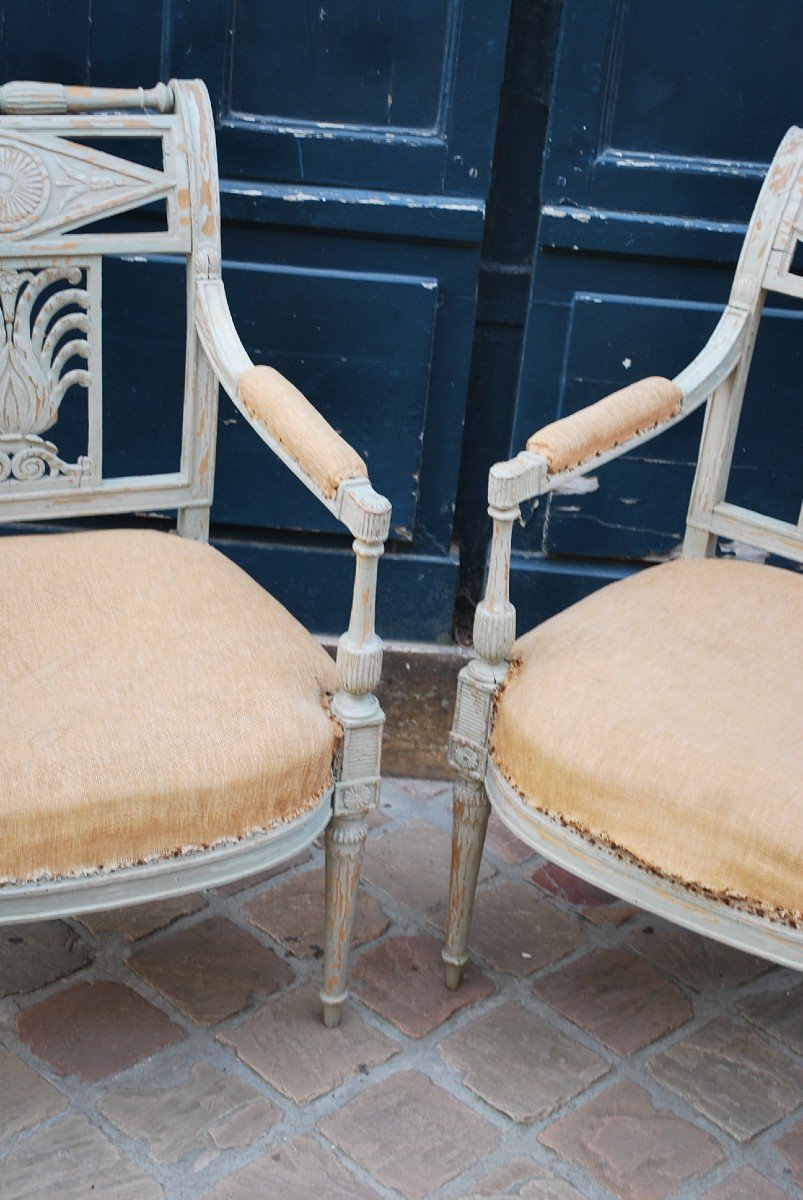 Pair Of Lacquered Armchairs From The Directoire Period -photo-3