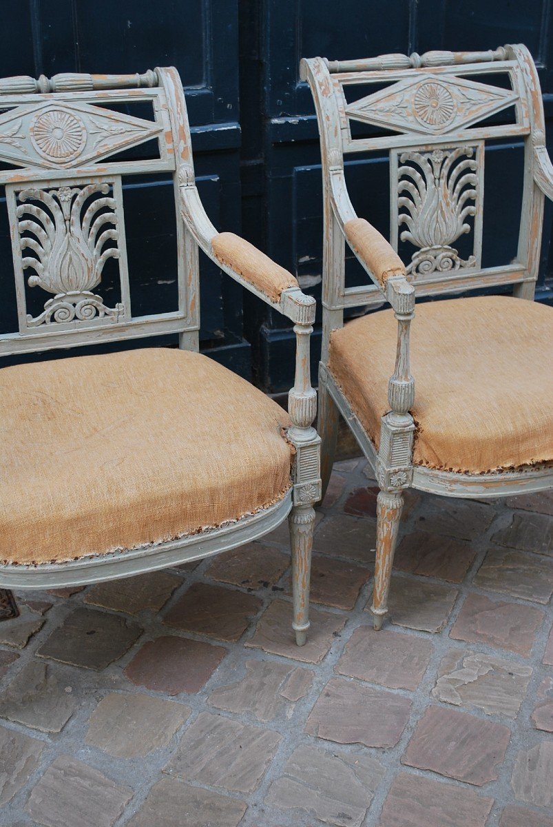 Pair Of Lacquered Armchairs From The Directoire Period 