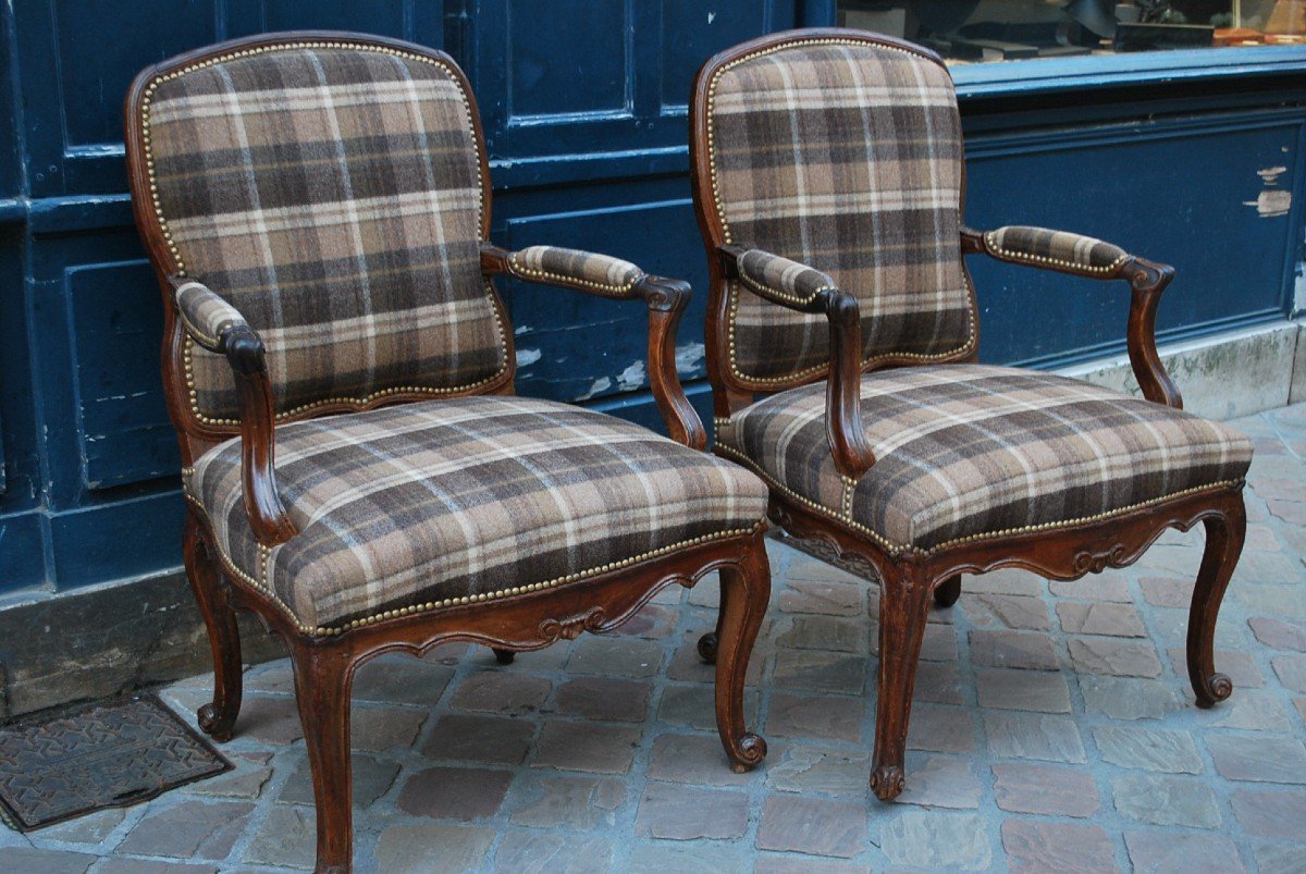 Pair Of Photo Armchairs With Flat Backs From Louis XV XVIII Period-photo-3