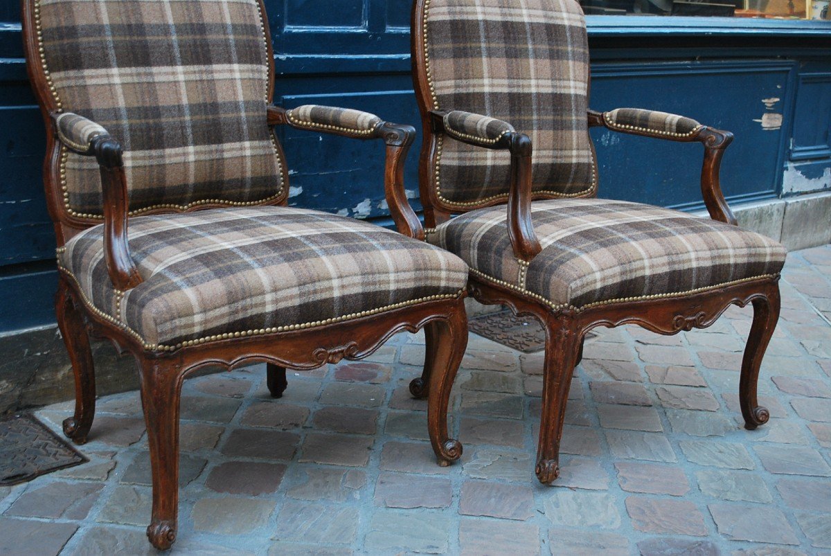 Pair Of Photo Armchairs With Flat Backs From Louis XV XVIII Period-photo-4