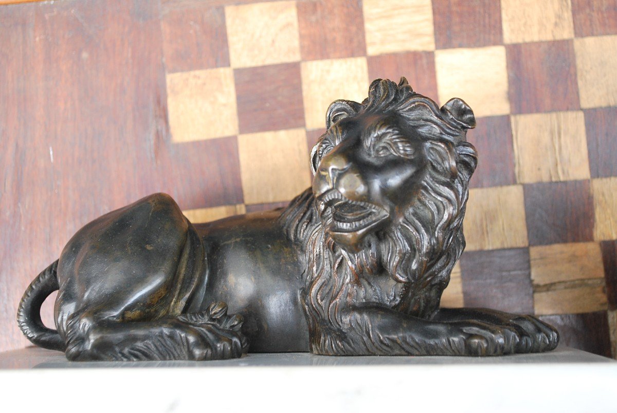 Pair Of Reclining Lions In Bronze XVII Style-photo-6