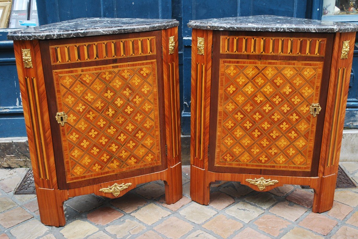 Pair Of Louis XVI Period Corner Cabinets Attributed To Dautriche 