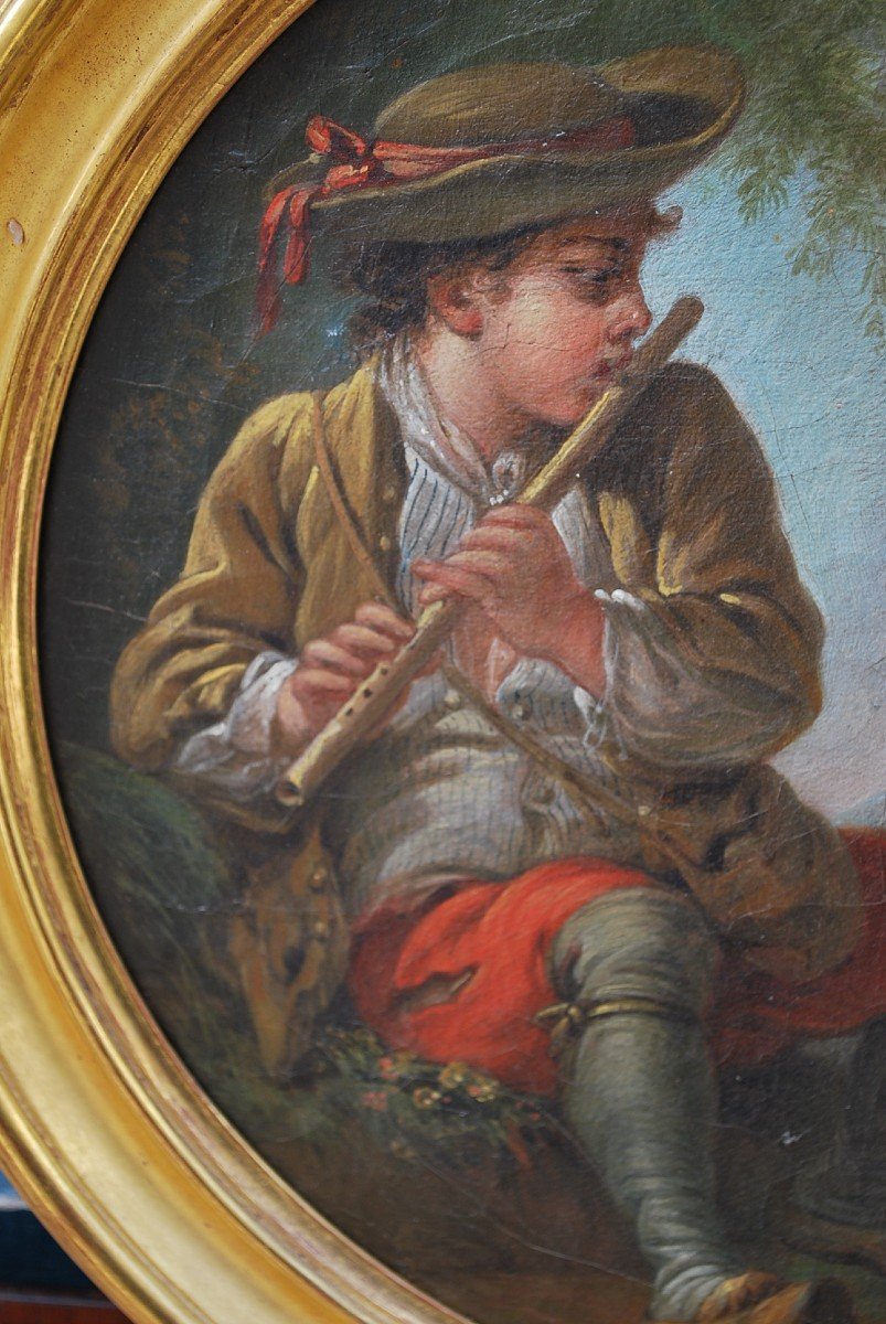 François Boucher, After Oil On Canvas Shepherd With The Flute, 18th Century School-photo-3